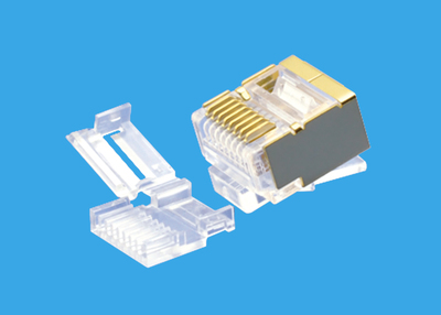 8P8C 短体屏蔽镀金壳 翻盖支架